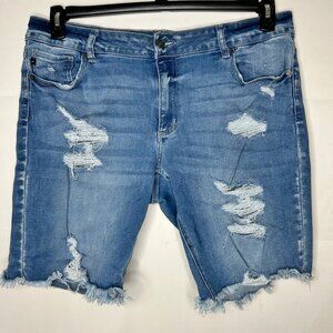 KanCan for Maurices Woman’s Shorts 16 Denim Jeans Mid Rise Distressed Stretch